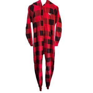 Victorias Secret Pink Red & Black Plaid Hooded Onesie XS